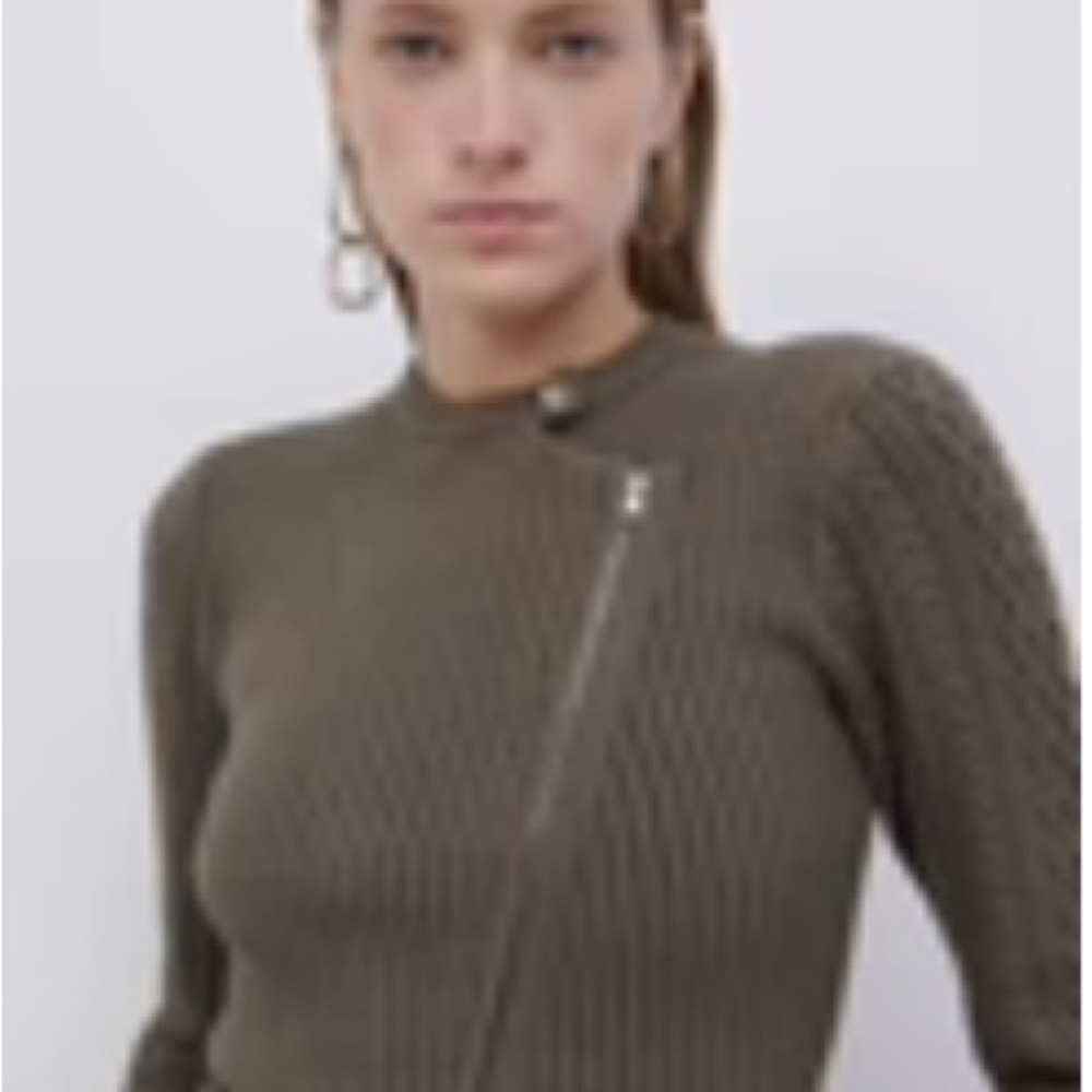 NWT Jonathan Simkhai loden green moto-ish style cardigan with stylish peplum.